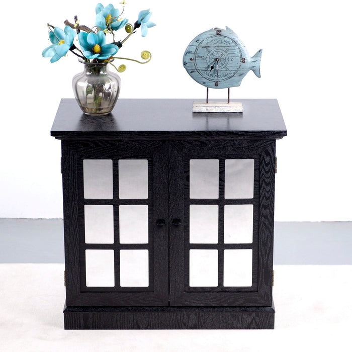 Sideboard Cabinet With Mirrored Doors, Adjustable Shelf, Metal Handles