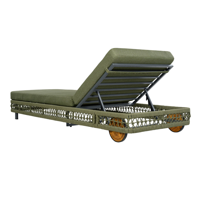 Outdoor Chaise Lounge With Wheels, 5 Position Adjustable Backrest