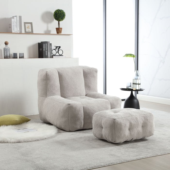 Modern Indoor Fluffy Bean Bag Chair With Memory Foam And Ottoman, Super Soft