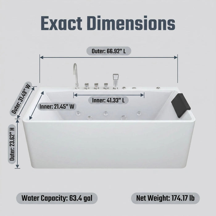Xavier - Single Massage Bathtub, Equipped With Gfci Plug And Ul Certified Water Pump, Upc Certified Drain - Milk White