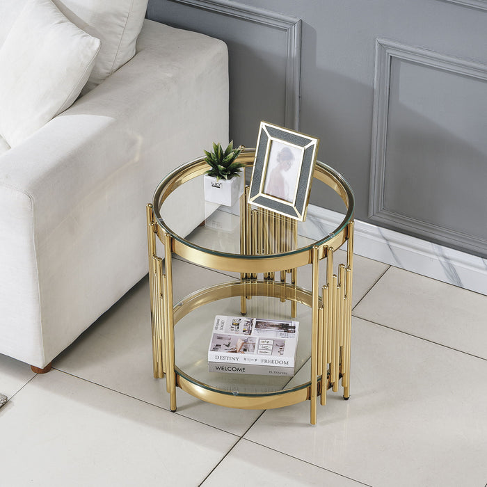 Round Double Tier Table With Flute Shaped Tube Legs