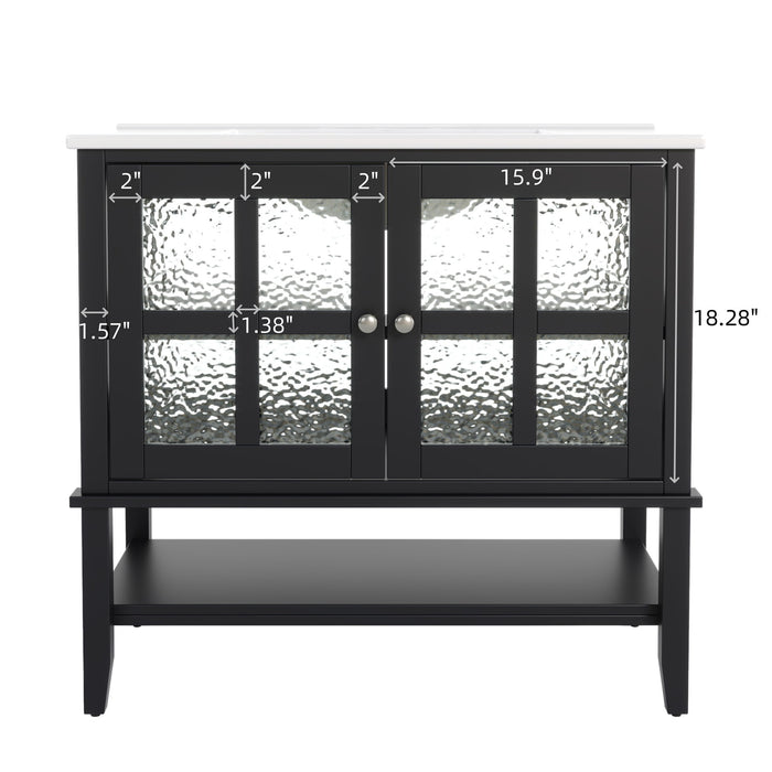 Bathroom Vanity With Ceramic Sink, Adjustable & Open Shelf