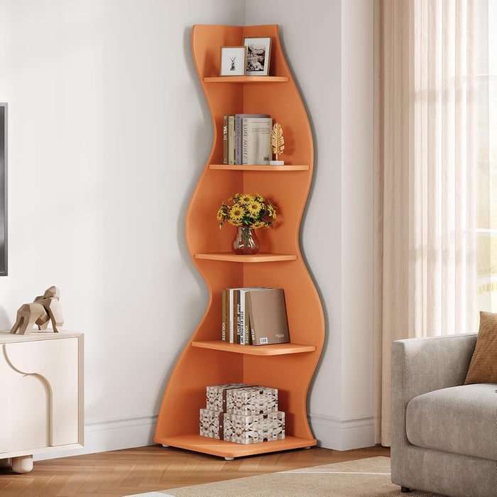 5 Tier Wavy Corner Bookshelf And Plant Stand For Living Room