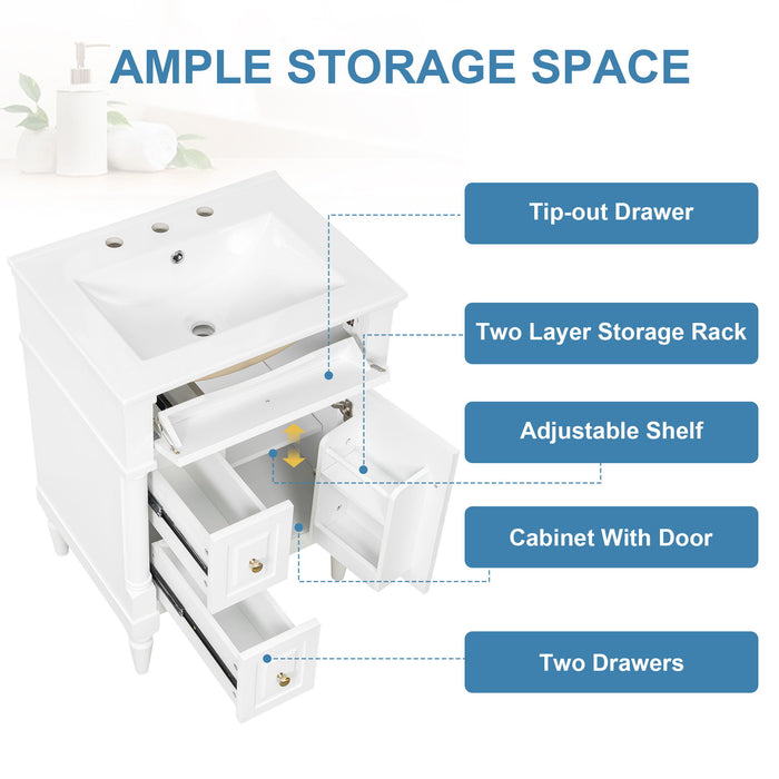 Freestanding Bathroom Vanity With Sink, Adjustable Shelf & Flip Drawer
