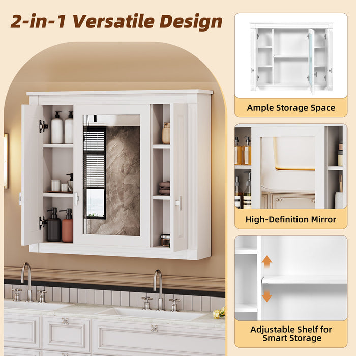 Wall Mounted Bathroom Cabinet With Mirror And 5 Shelves, Rectangular Design