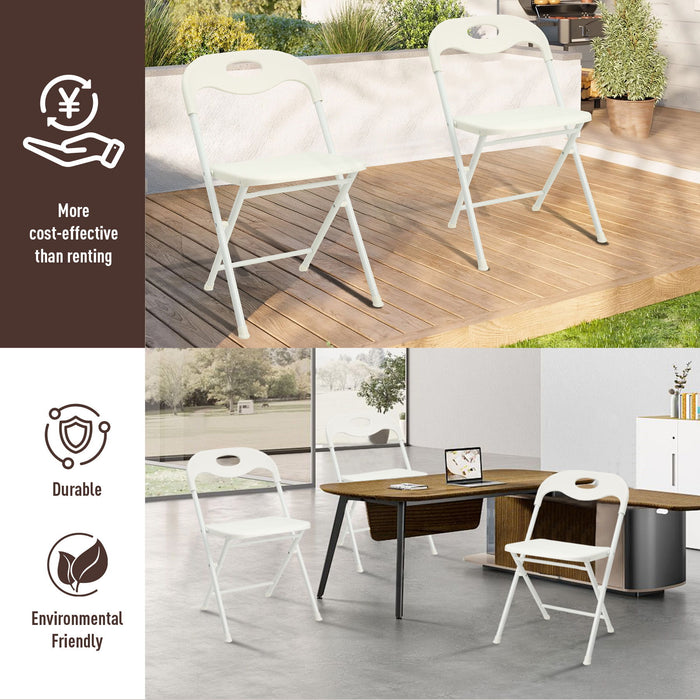 Folding Chairs, Stackable & Waterproof (Set of 4) - White