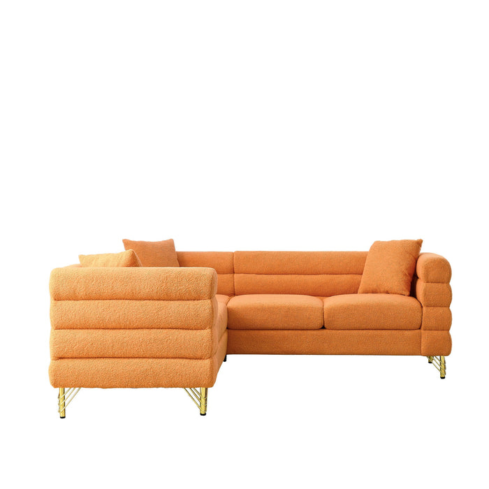 Oversized L - Shaped Corner Sofa, 5 Seater Sectional With 3 Cushions, Living Room Furniture - Orange