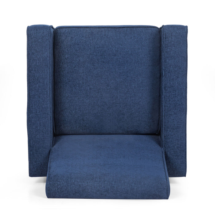 Mid Century Modern Club Chair With Upholstery And Rubberwood Legs - Navy Blue