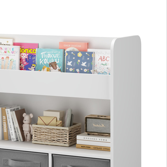 Bookshelf With 3 Bins, Storage Shelf For Toys And Books - White