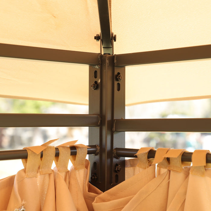 Outdoor Patio Gazebo Tent With Ventilated Double Roof And Sidewall