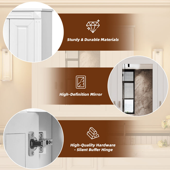 Wall Mounted Bathroom Cabinet With Mirror And 5 Shelves, Rectangular Design