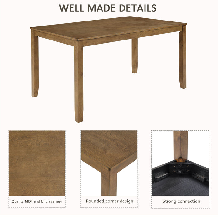 6 Piece Dining Table Set, Large Rectangular Table With Upholstered Bench & 4 X - Back Chairs, Kitchen Furniture - Oak
