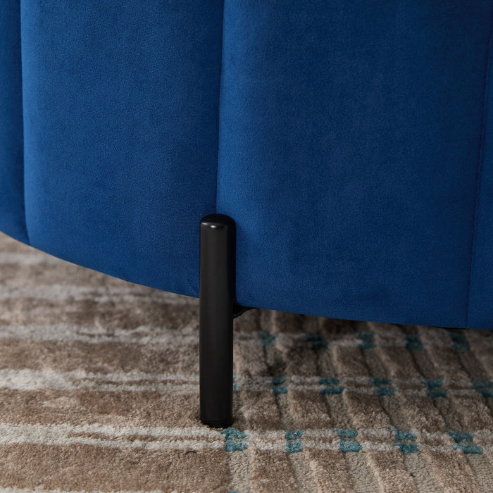 Upholstered Round Ottoman With Reversible Lid, Channel Tufted Pumpkin Shape