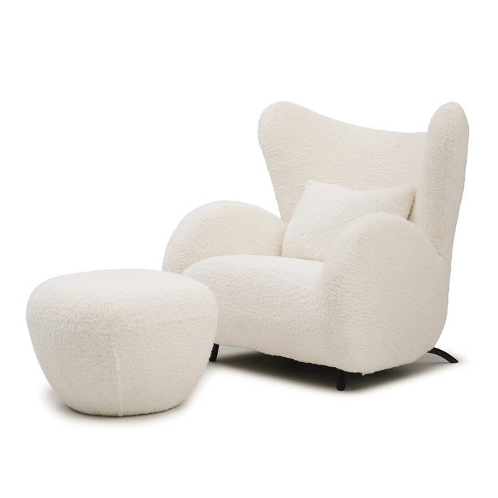 Wingback Armchair & Ottoman Combo For Living Room - White