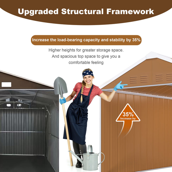Storage Shed With Windows, Lockable Door & Ventilation For Backyard Tool Organization - Brown