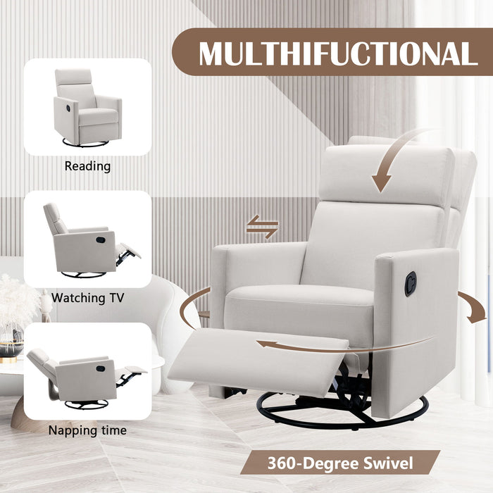 Modern Upholstered Rocker Nursery Chair Plush Seating Glider Swivel Recliner Chair