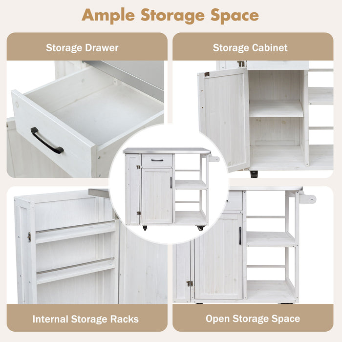 Outdoor Kitchen Island Prep Station With Lockable Wheels, Ample Storage, Towel & Spice Racks