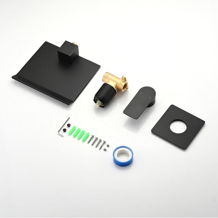 Wall Mount Bathtub Faucet With Waterfall Tub Spout And Single Handle Stainless Steel