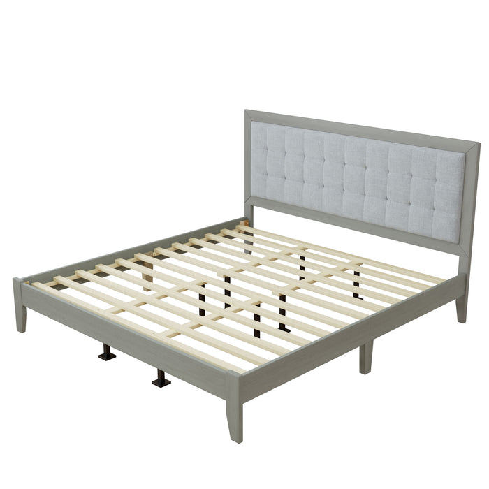 Mid Century Modern Platform Bed With Upholstered Headboard