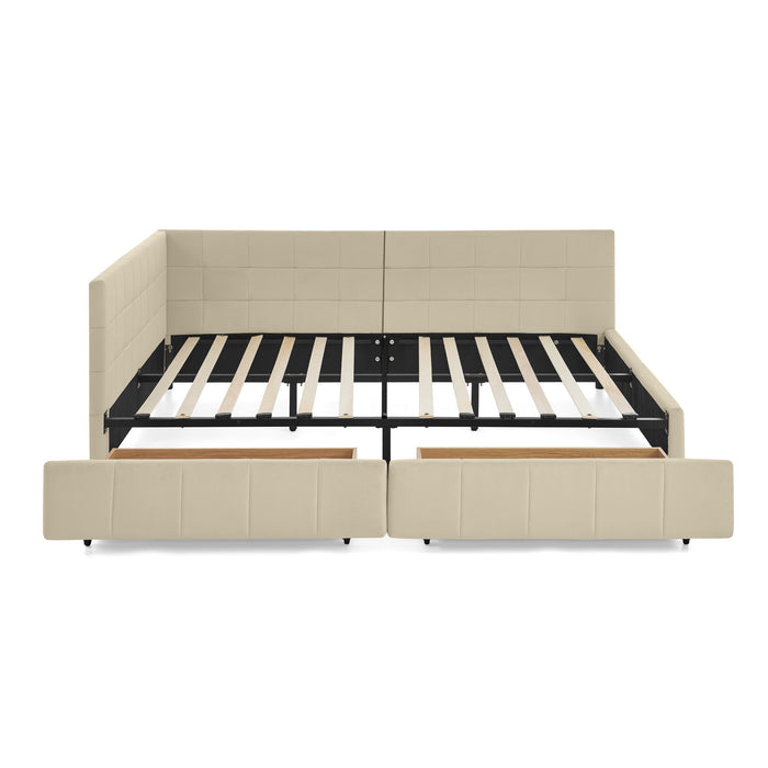 Upholstered Storage Tufted Bed Frame With Backrest And Armrests