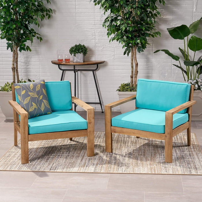 Antoine - Outdoor Acacia Wood Club Chairs With Cushions, (Set of 2)