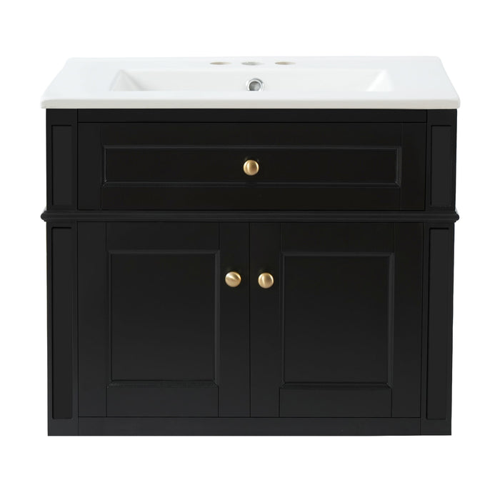 Wall Mounted Bathroom Vanity With Tip Out Drawer And Open Back Design