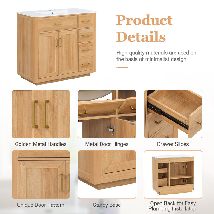 Bathroom Vanity & Sink, Soft Close Doors & Drawers - Wood