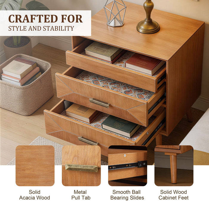 Nightstand With Charging Station, 2 Drawers And Open Shelf, USB / Type C Ports