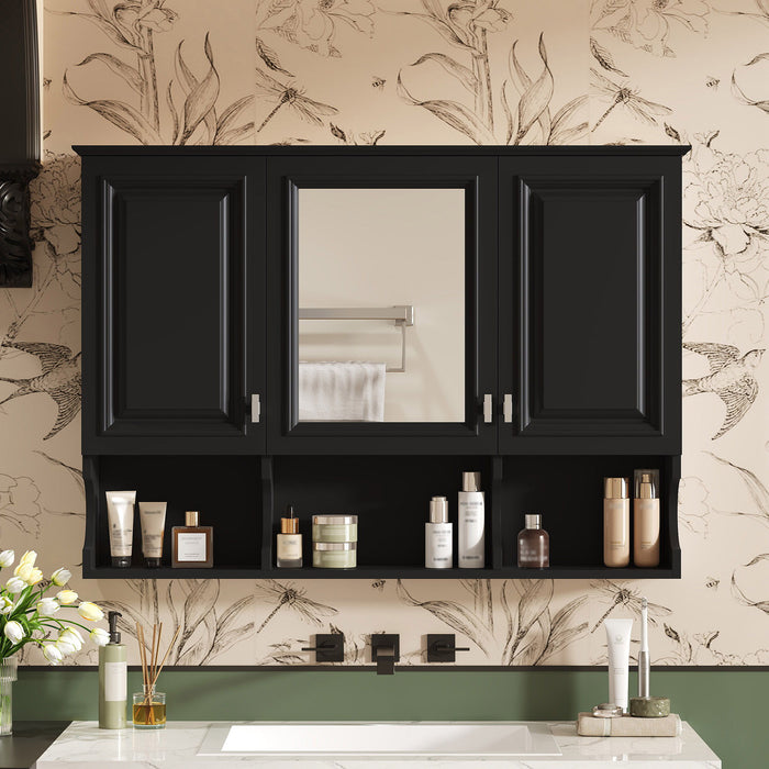 Modern Wall Mounted Mirror Medicine Cabinet With Open Shelves, Adjustable Interior, Storage Over Toilet