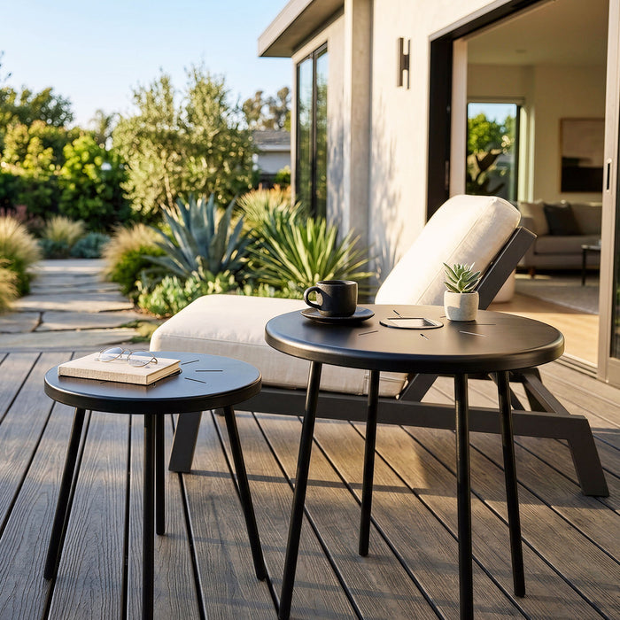 Solar Powered Side Table With LED Light, Outdoor / Indoor - Black