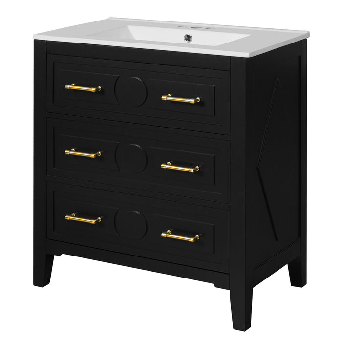 Retro Bathroom Vanity With Sink Combo, Free Standing Single Set With 3 Drawers