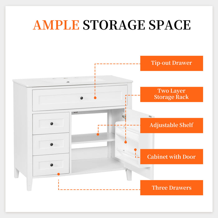 Bathroom Vanity With Sink, 3 Drawers & Cabinet With Adjustable Shelves
