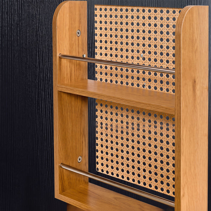 Tall Arched Cabinet With Rattan Doors & Adjustable Shelves