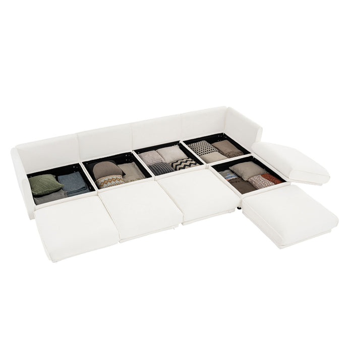 Contemporary Elegant White Chenille Sofa With Storage And Ottoman