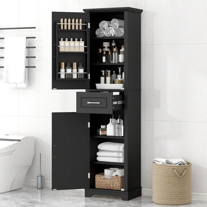 Tall Freestanding Bathroom Storage Cabinet With 2 Doors And Adjustable Shelves