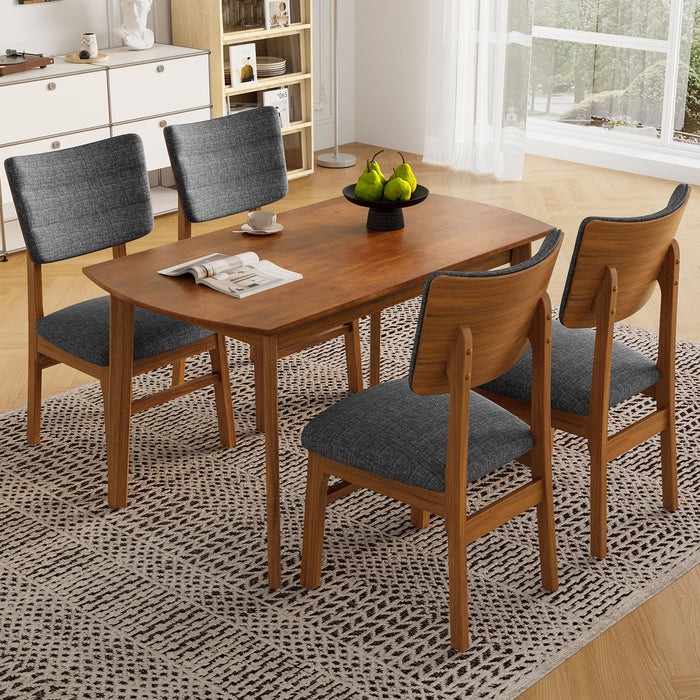 Mid Century Modern Dining Table Set For 4, Solid Wood Dining Table And Solid Wood Chairs, 5 Pieces Farmhouse Dining Table And 4 Upholstered Chairs - Brown / Gray