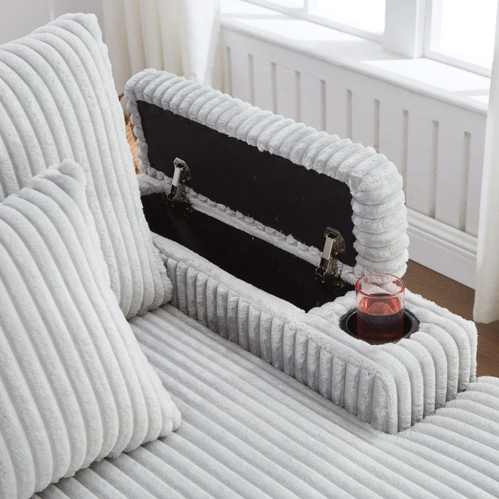 Modern Chaise Sofa With Adjustable Backrest, Cup Holders, Phone Holder & Storage Compartments For Living Room