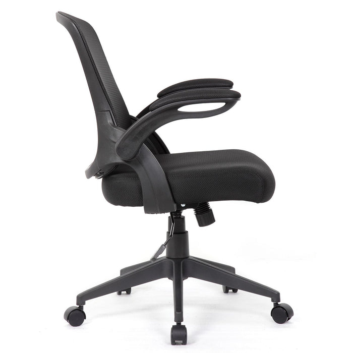 Office Chair With Mid Back Design, Adjustable Height And Foldable Armrests - Black