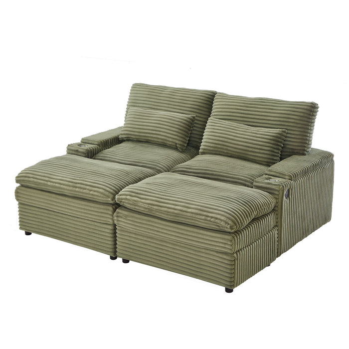 Convertible Loveseat Sofa With Storage And USB Ports - Green