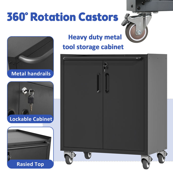 Heavy Duty Metal Garage Storage Cabinet With Wheels Sturdy Tool Organizer