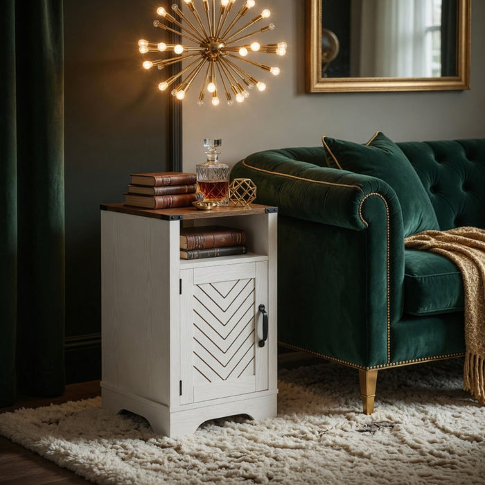 Farmhouse Nightstand With Charging Station & Storage