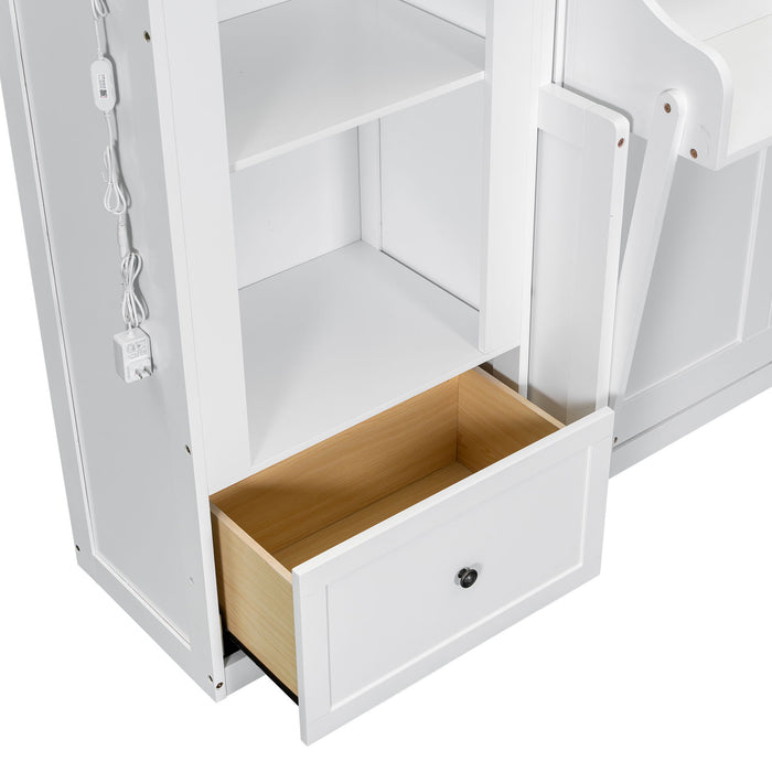 French Style Murphy Platform Bed With Shelf, Side Cabinets, Drawers And LED