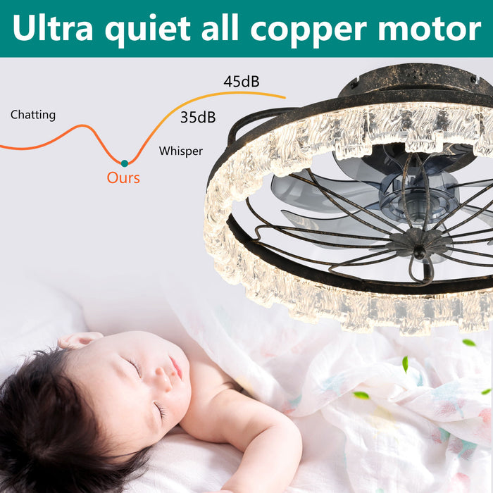 21" Caged Ceiling Fan With Remote Controlled Acrylic LED Lights - Antique Black