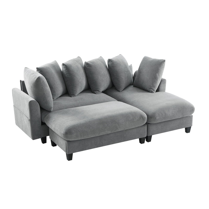 Upholstered L Shaped Sectional Sofa With Storage, Movable Ottoman, And 6 Throw Pillows