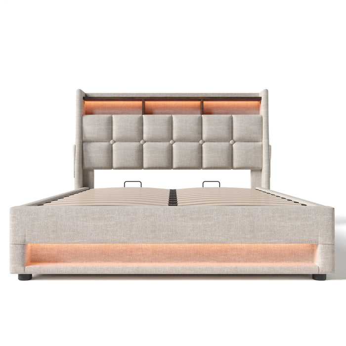 Upholstered Platform Bed With A Hydraulic Storage System, LED And USB Charging (Without Mattress)