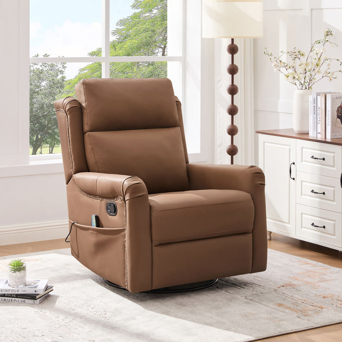 Manual Recliner Swivel Rocking Chair With 8 Point Massage And Heating