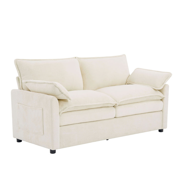 Modern Loveseat Sofa, Upholstered Couch With Side Storage Pockets