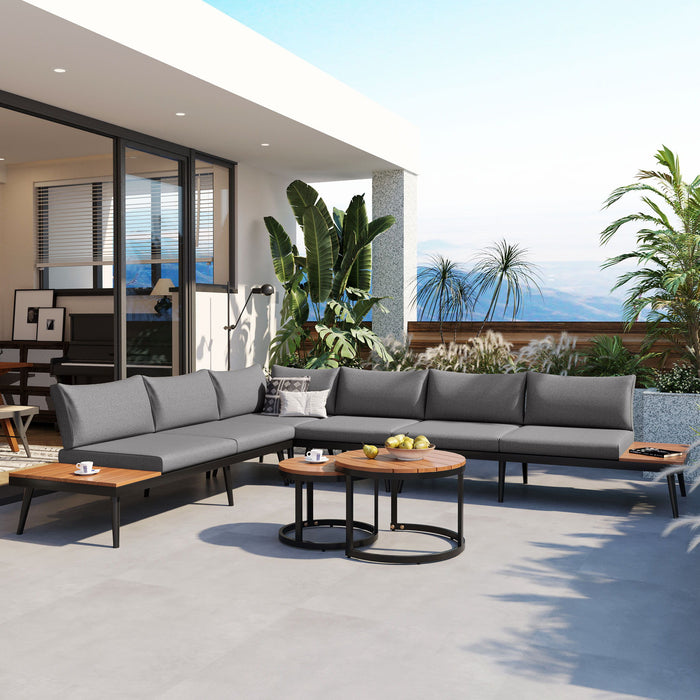 Modern Outdoor Sectional Sofa Set With Nesting Coffee Tables