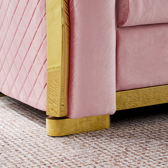 L Shaped Chesterfield Sectional Sofa With Stainless Steel Accents