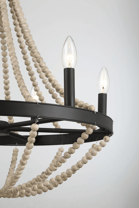 Starry - Chandelier 6 Candle Light Wood Beaded Pendant Light For Dining Room - Black / Clear